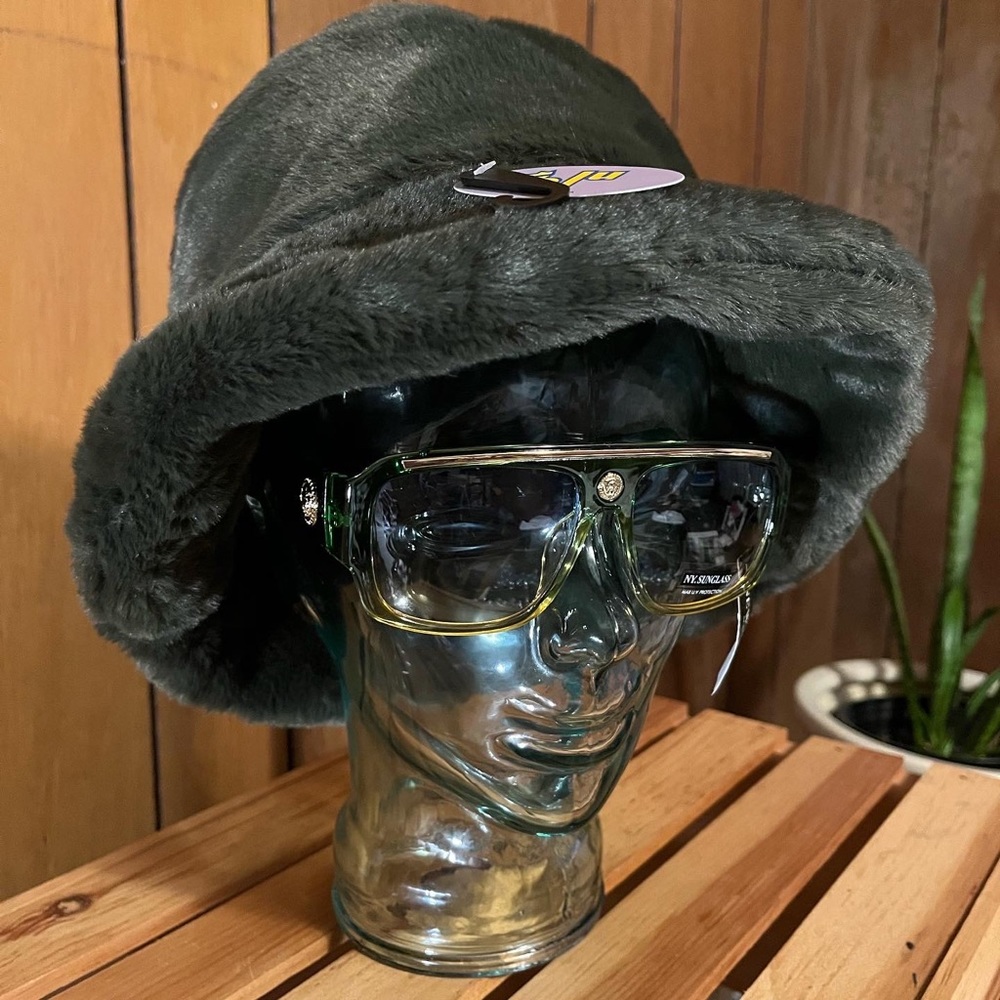 Olive Green Faux Fur Bucket Hat